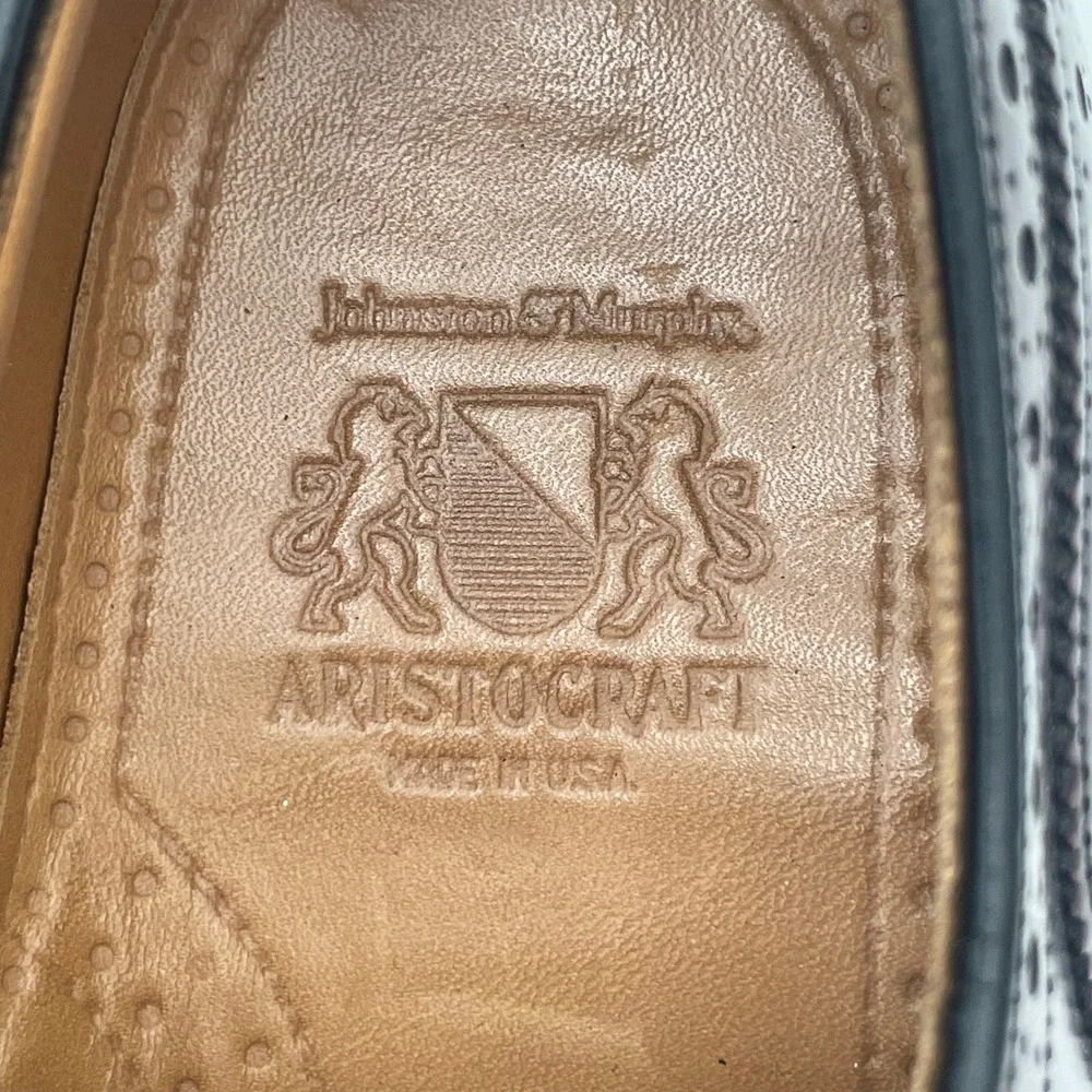 Johnston & Murphy Aristocraft Cordovan Leather‎ Wingtip Oxford Shoe 9.5 USA